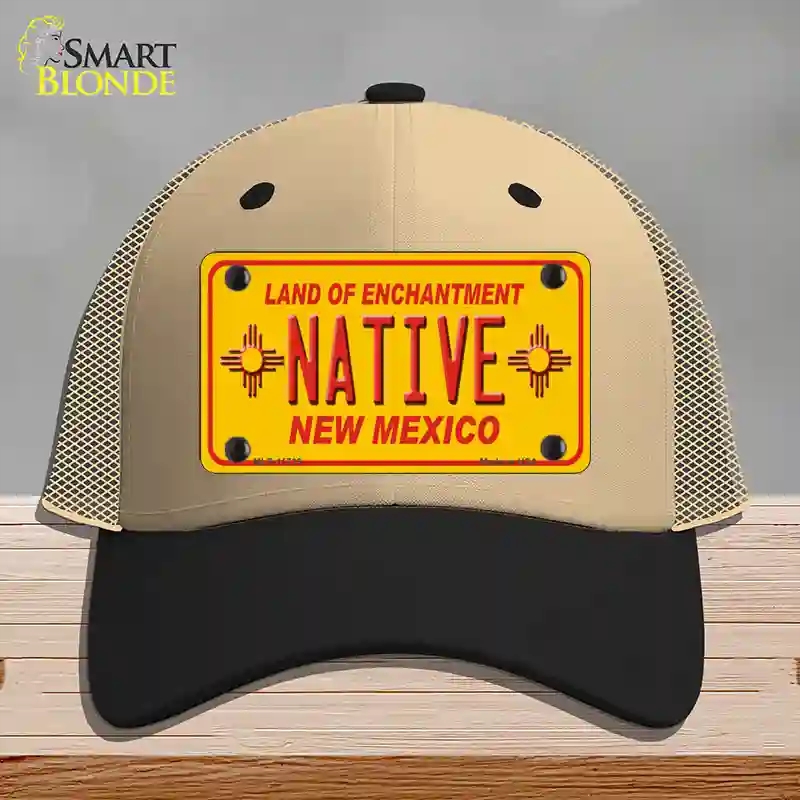 HAT02-MLP-11735 Native   Mexico Yellow State Novelty License Plate Hat, Mesh - Khaki & Black