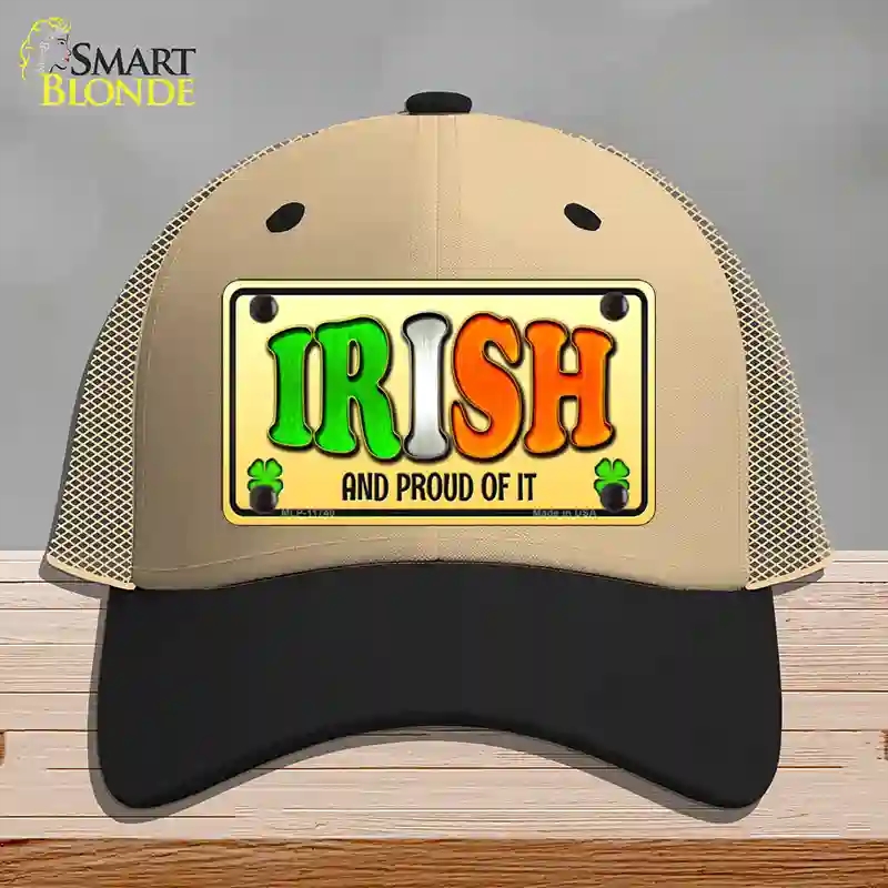 HAT02-MLP-11740 Irish & Proud Novelty License Plate Hat, Mesh - Khaki & Black