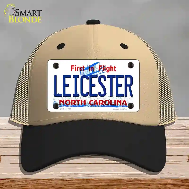 HAT02-MLP-11773 Leicester North Carolina State Novelty License Plate Hat, Mesh - Khaki & Black