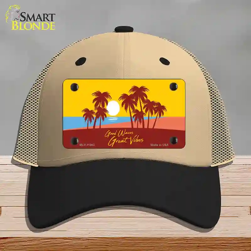 HAT02-MLP-11902 Good Waves Great Novelty License Plate Hat, Mesh - Khaki & Black