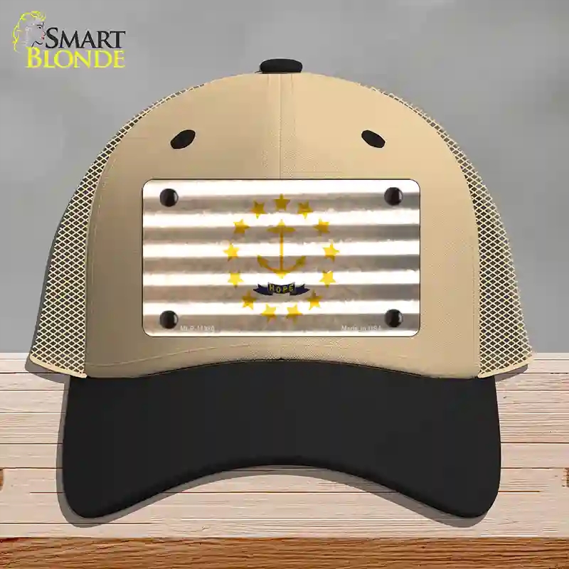 HAT02-MLP-11980 Rhode Island Corrugated Flag Novelty License Plate Hat, Mesh - Khaki & Black