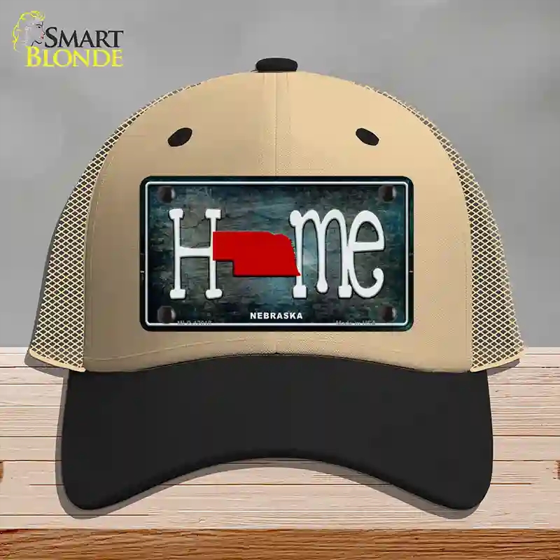 HAT02-MLP-12018 Nebraska Home State Outline Novelty License Plate Hat, Mesh - Khaki & Black