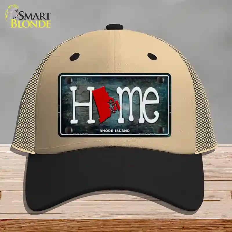 HAT02-MLP-12030 Rhode Island Home State Outline Novelty License Plate Hat, Mesh - Khaki & Black