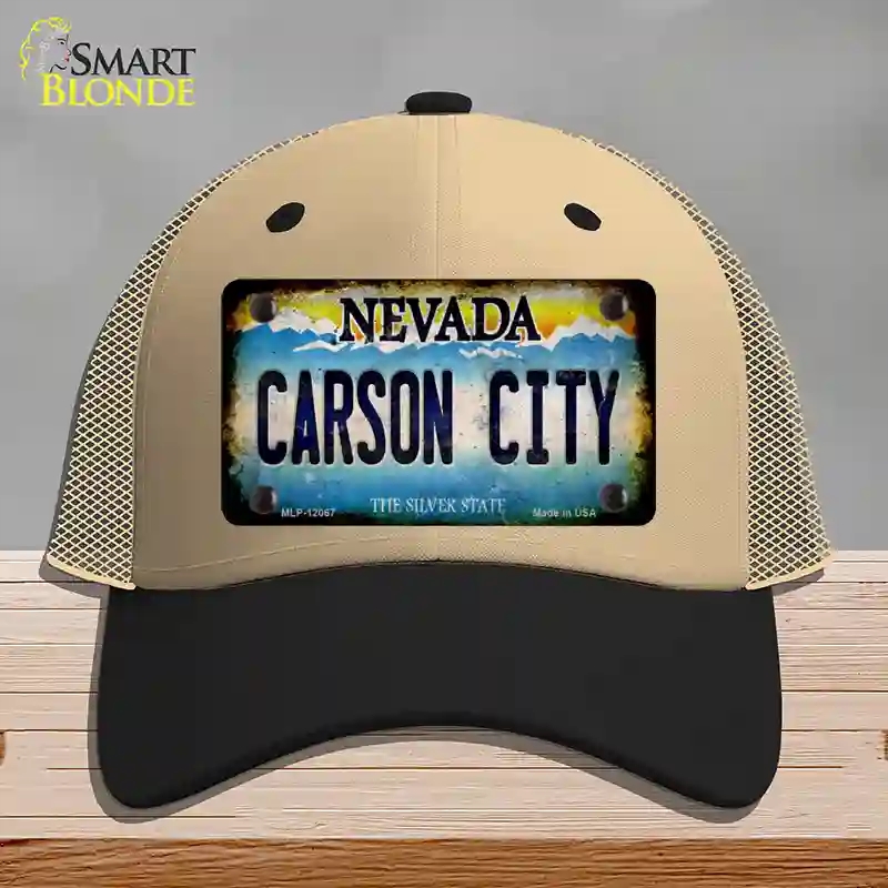 HAT02-MLP-12067 Nevada Carson City Novelty License Plate Hat, Mesh - Khaki & Black