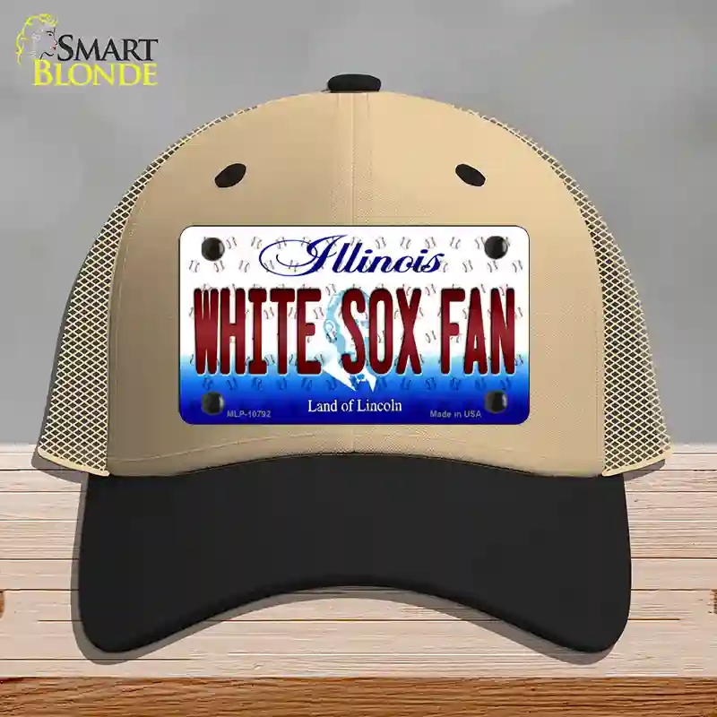 HAT02-MLP-10792 White Sox Fan Illinois Novelty License Plate Hat, Mesh - Khaki & Black