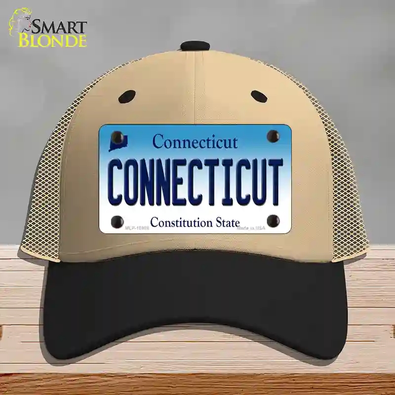 HAT02-MLP-10888 Connecticut State Novelty License Plate Hat, Mesh - Khaki & Black