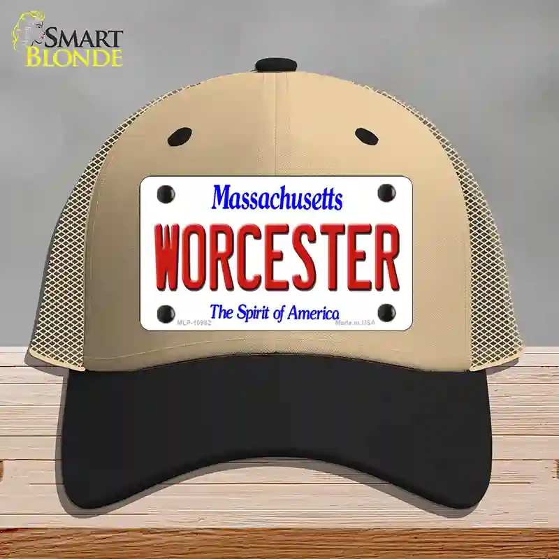 HAT02-MLP-10982 Worcester Massachusetts Novelty License Plate Hat, Mesh - Khaki & Black