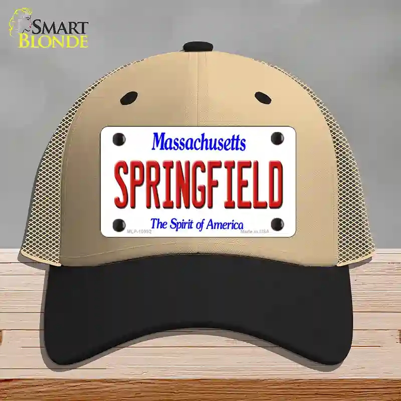HAT02-MLP-10992 Springfield Massachusetts Novelty License Plate Hat, Mesh - Khaki & Black