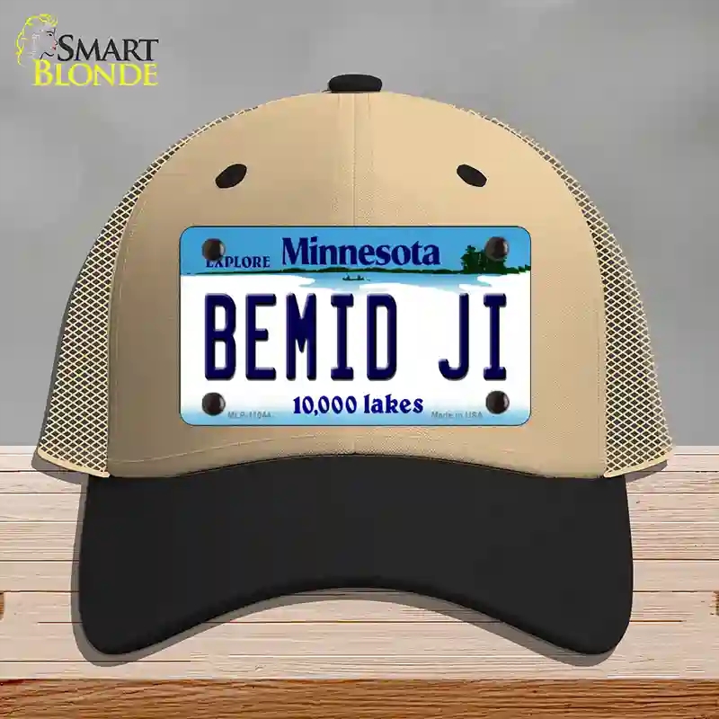 HAT02-MLP-11044 Bemid Ji Minnesota State Novelty License Plate Hat, Mesh - Khaki & Black