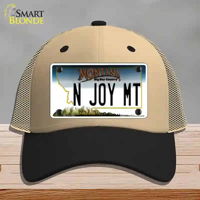 HAT02-MLP-11087 N Joy MT Montana State Novelty License Plate Hat, Mesh - Khaki & Black