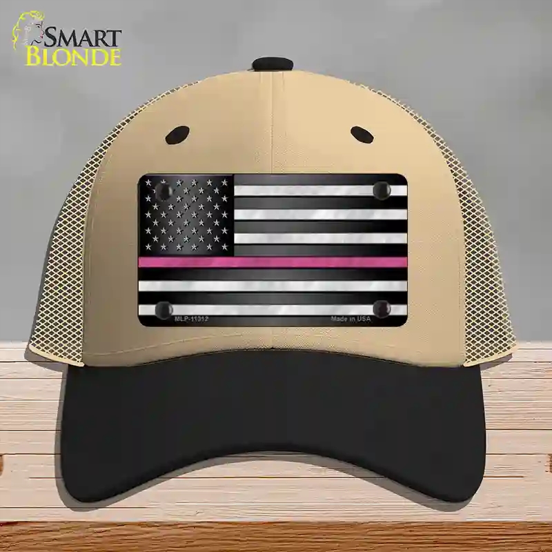 HAT02-MLP-11312 Thin Pink Line Novelty License Plate Hat, Mesh - Khaki & Black