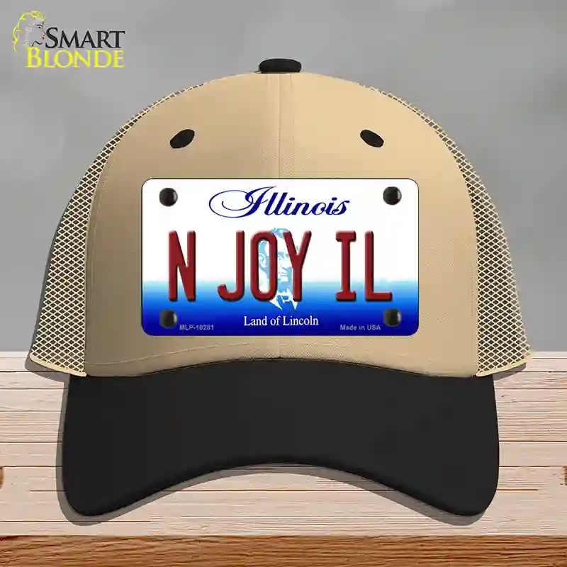 HAT02-MLP-10281 N Joy IL Illinois Novelty License Plate Hat, Mesh - Khaki & Black