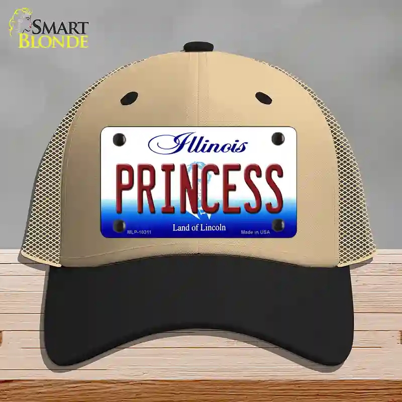 HAT02-MLP-10311 Princess Illinois Novelty License Plate Hat, Mesh - Khaki & Black