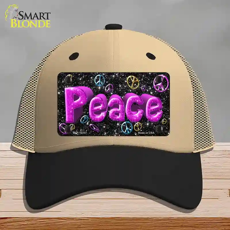 HAT02-MLP-10337 Peace Novelty License Plate Hat, Mesh - Khaki & Black