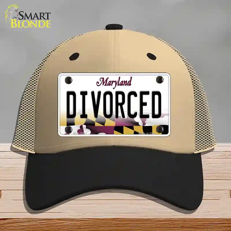 HAT02-MLP-10507 Divorced Maryland Novelty License Plate Hat, Mesh - Khaki & Black