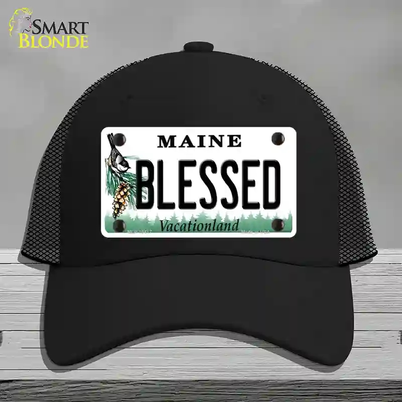 HAT01-MLP-10417 Blessed Maine Novelty License Plate Hat, Mesh - Black