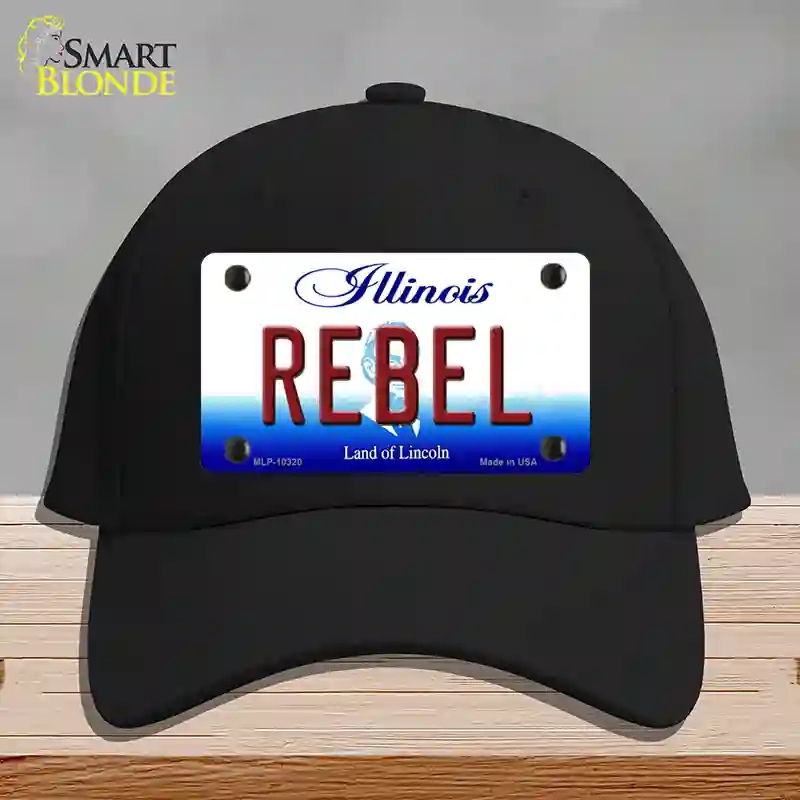 HAT03-MLP-10320 Rebel Illinois Novelty License Plate Hat, Cotton - Black