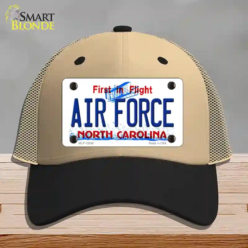 HAT02-MLP-12096 Air Force North Carolina State Novelty License Plate Hat, Mesh - Khaki & Black