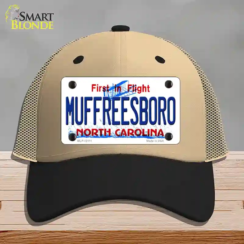 HAT02-MLP-12111 Muffreesboro North Carolina State Novelty License Plate Hat, Mesh - Khaki & Black
