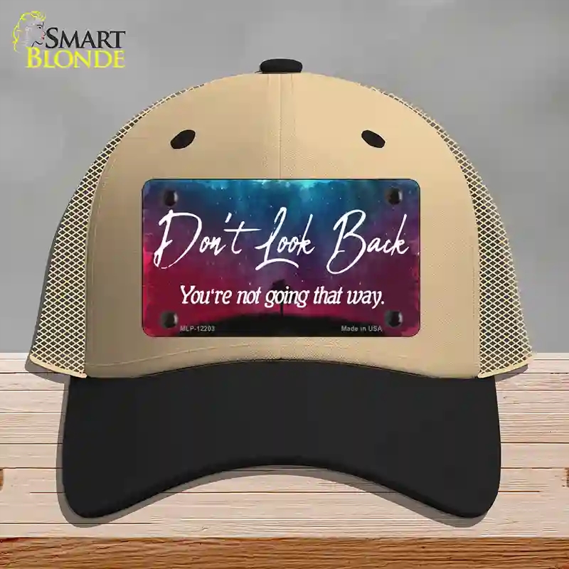 HAT02-MLP-12203 Dont Look Back Novelty License Plate Hat, Mesh - Khaki & Black