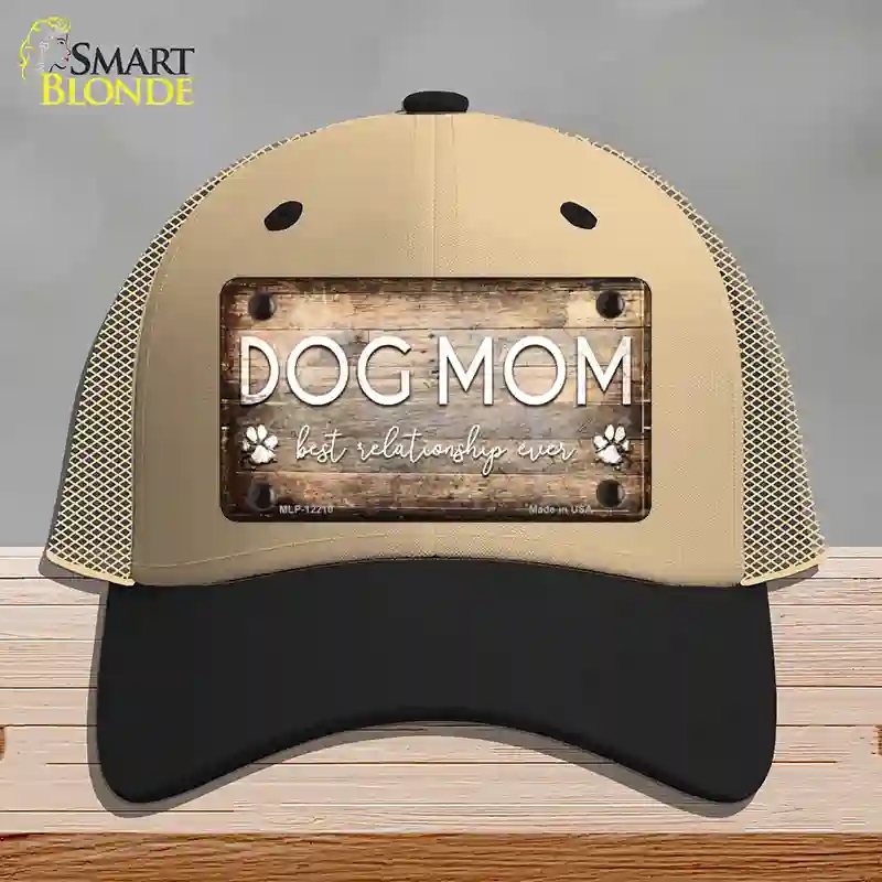 HAT02-MLP-12210 Dog Mom Novelty License Plate Hat, Mesh - Khaki & Black
