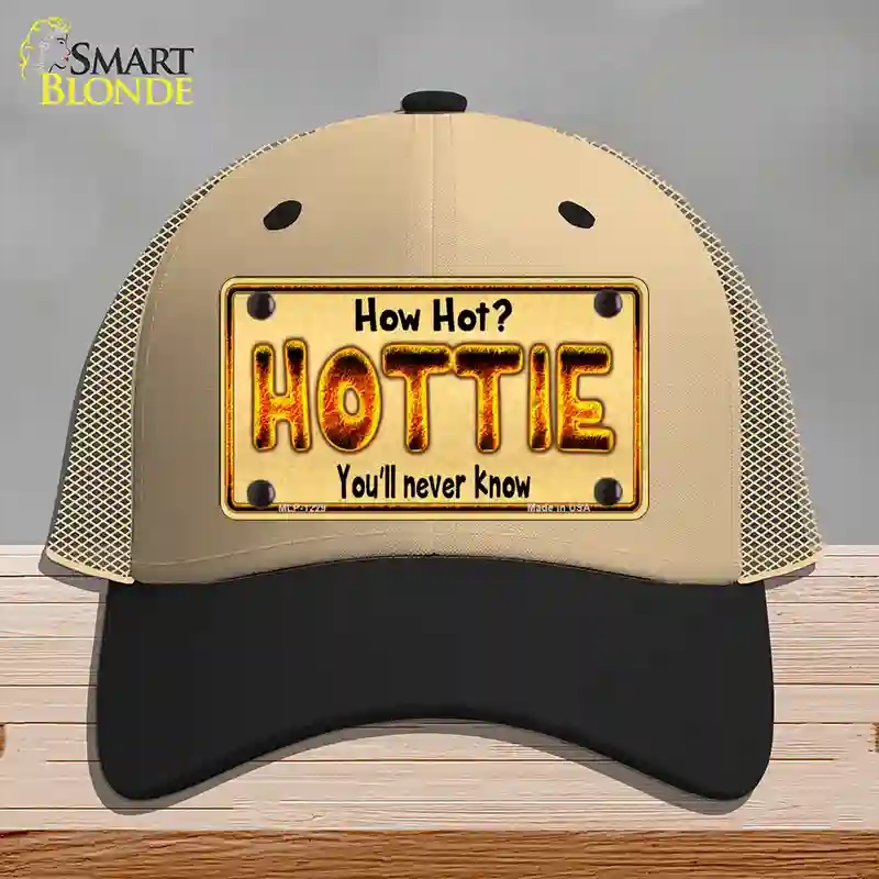 HAT02-MLP-1229 Hottie Know Novelty License Plate Hat, Mesh - Khaki & Black