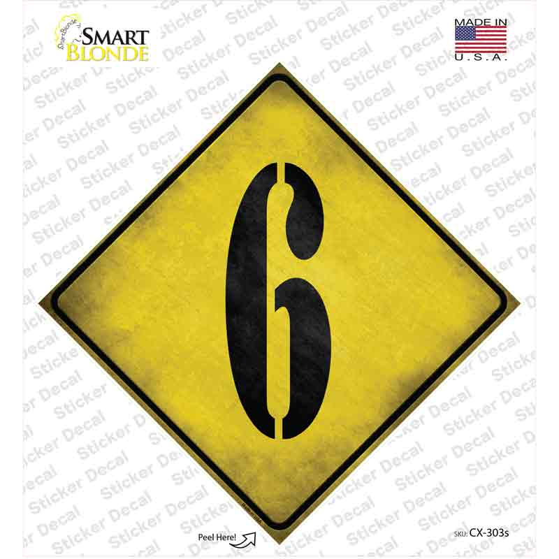 CX-303s-M Number 6 Xing Novelty Diamond Sticker Decal, Medium