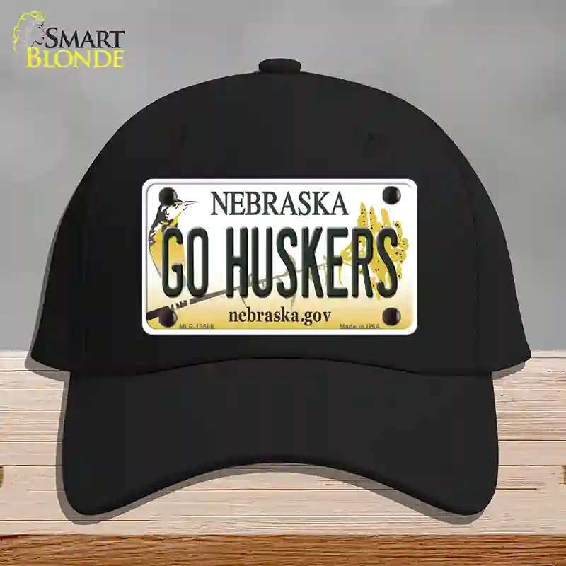 HAT03-MLP-10580 Go Huskers Nebraska Novelty License Plate Hat, Cotton - Black