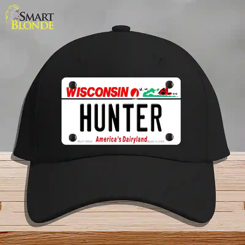 HAT03-MLP-10642 Hunter Wisconsin Novelty License Plate Hat, Cotton - Black