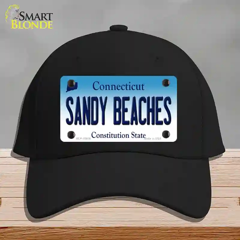 HAT03-MLP-10929 Sandy Beaches Connecticut Novelty License Plate Hat, Cotton - Black
