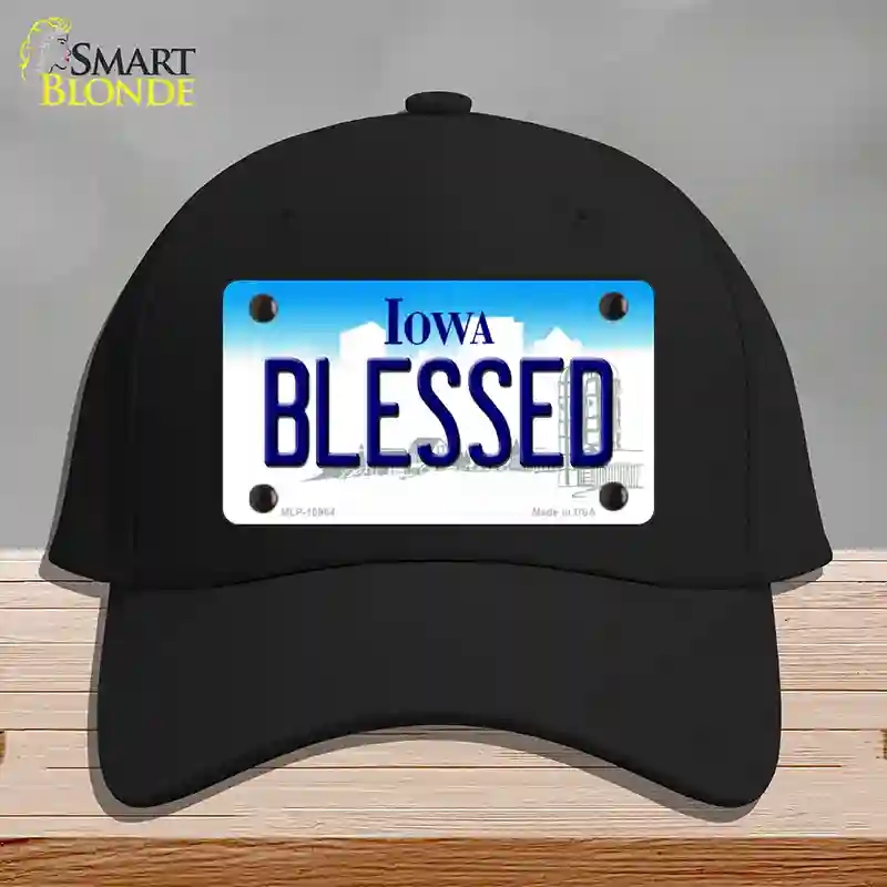 HAT03-MLP-10964 Blessed Iowa Novelty License Plate Hat, Cotton - Black