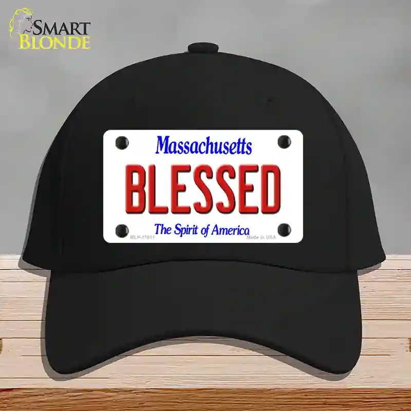 HAT03-MLP-11011 Blessed Massachusetts Novelty License Plate Hat, Cotton - Black