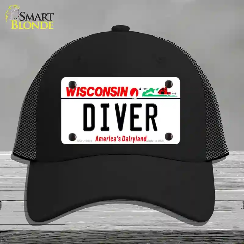HAT01-MLP-10633 Diver Wisconsin Novelty License Plate Hat, Mesh - Black