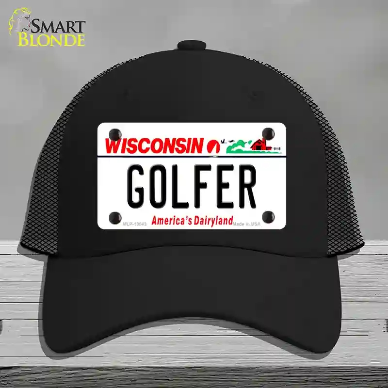 HAT01-MLP-10643 Golfer Wisconsin Novelty License Plate Hat, Mesh - Black