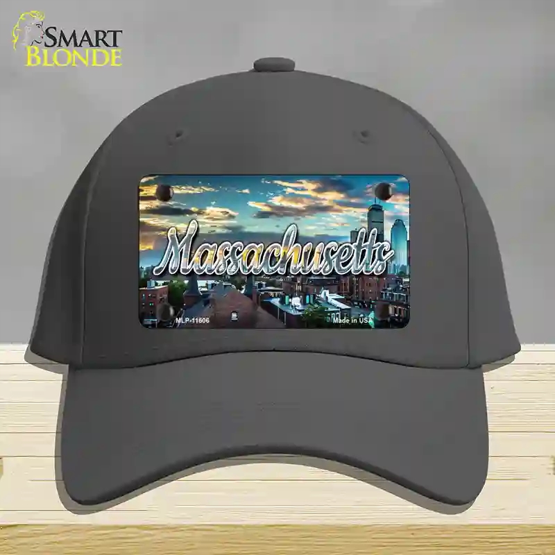 HAT04-MLP-11606 Massachusetts Sunset Skyline State Novelty License Plate Hat, Cotton - Charcoal