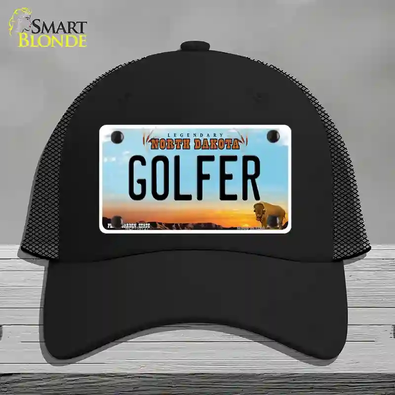 HAT01-MLP-10727 Golfer North Dakota Novelty License Plate Hat, Mesh - Black