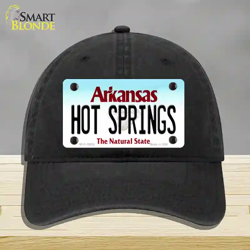 HAT07-MLP-10032 Hot Springs Arkansas Novelty License Plate Hat, Unconstructed Cotton - Black