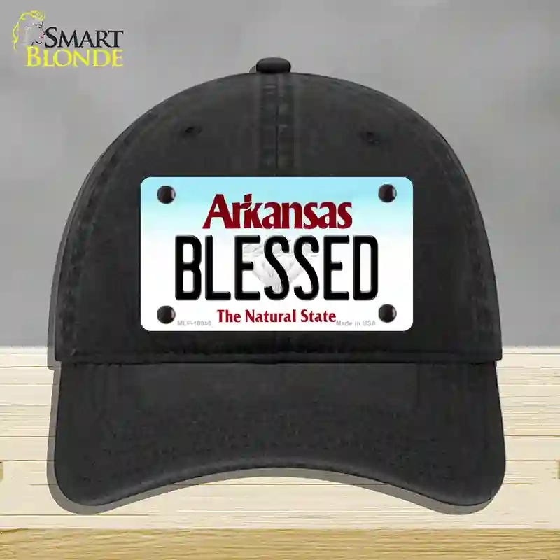 HAT07-MLP-10056 Blessed Arkansas Novelty License Plate Hat, Unconstructed Cotton - Black