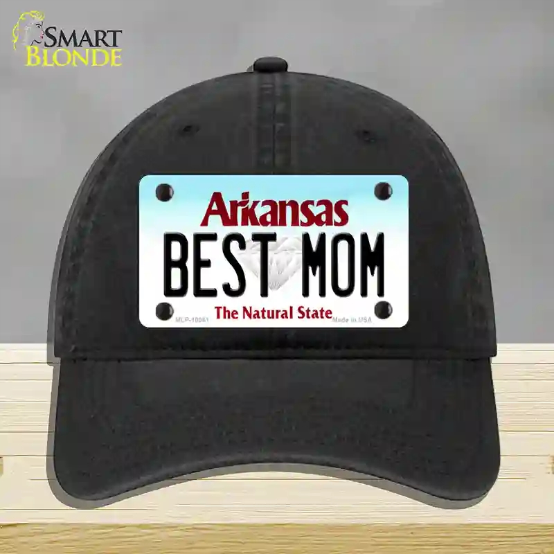 HAT07-MLP-10061 Best Mom Arkansas Novelty License Plate Hat, Unconstructed Cotton - Black