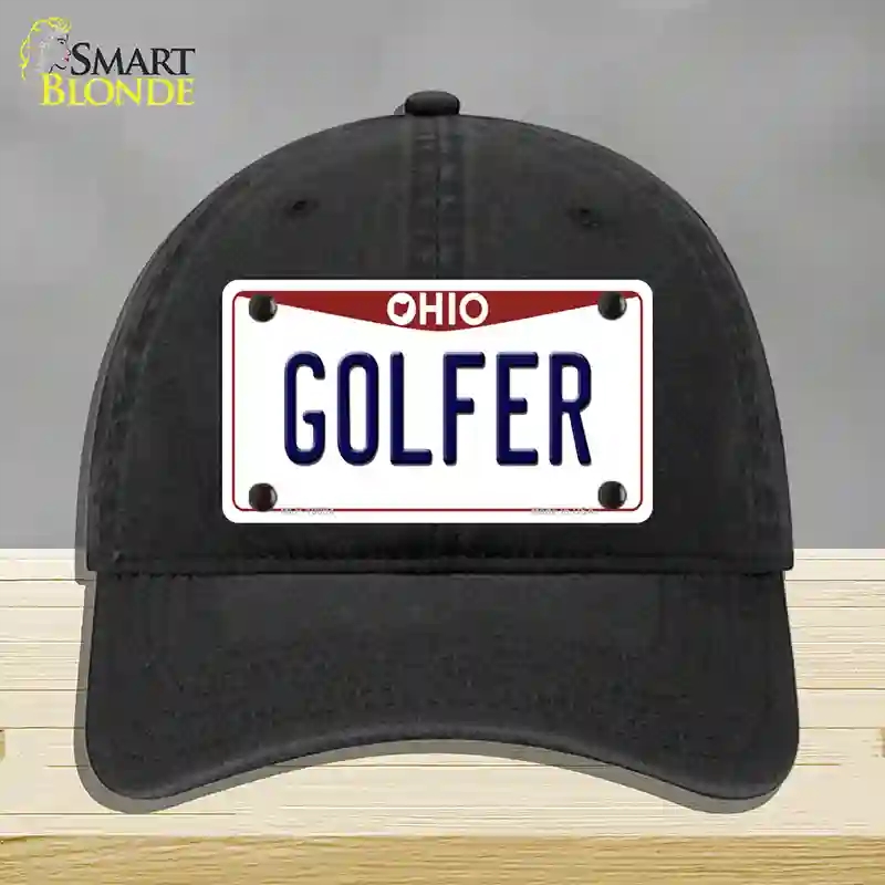 HAT07-MLP-10094 Golfer Ohio Novelty License Plate Hat, Unconstructed Cotton - Black