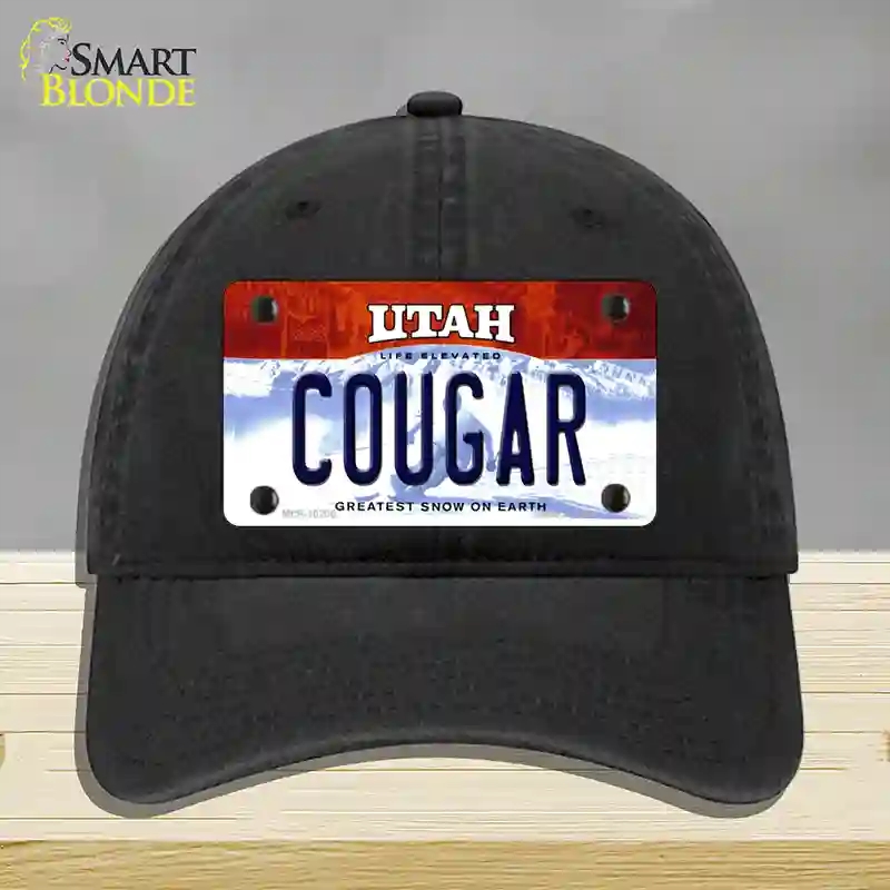 HAT07-MLP-10200 Cougar Utah Novelty License Plate Hat, Unconstructed Cotton - Black