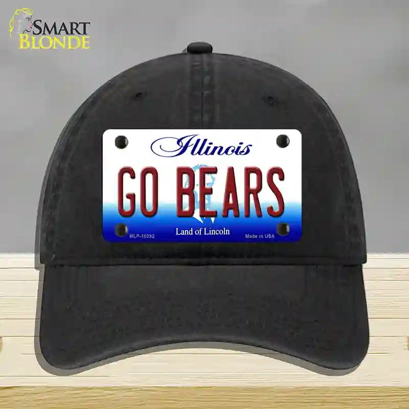 HAT07-MLP-10292 Go Bears Illinois Novelty License Plate Hat, Unconstructed Cotton - Black
