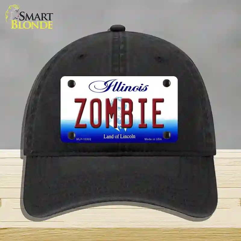 HAT07-MLP-10302 Zombie Illinois Novelty License Plate Hat, Unconstructed Cotton - Black