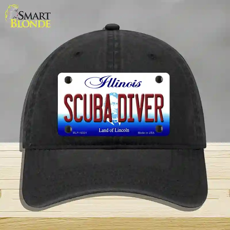 HAT07-MLP-10321 Scuba Diver Illinois Novelty License Plate Hat, Unconstructed Cotton - Black
