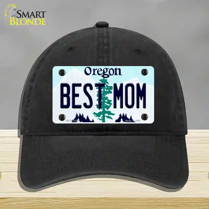 HAT07-MLP-10381 Best Mom Oregon Novelty License Plate Hat, Unconstructed Cotton - Black