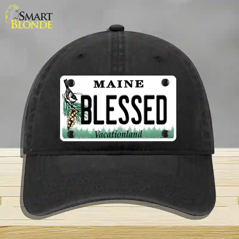 HAT07-MLP-10417 Blessed Maine Novelty License Plate Hat, Unconstructed Cotton - Black
