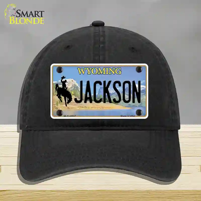 HAT07-MLP-10517 Jackson Wyoming Novelty License Plate Hat, Unconstructed Cotton - Black