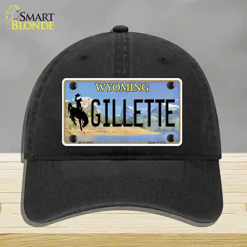 HAT07-MLP-10522 Gillette Wyoming Novelty License Plate Hat, Unconstructed Cotton - Black