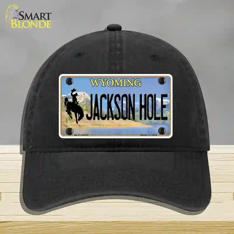 HAT07-MLP-10532 Jackson Hole Wyoming Novelty License Plate Hat, Unconstructed Cotton - Black