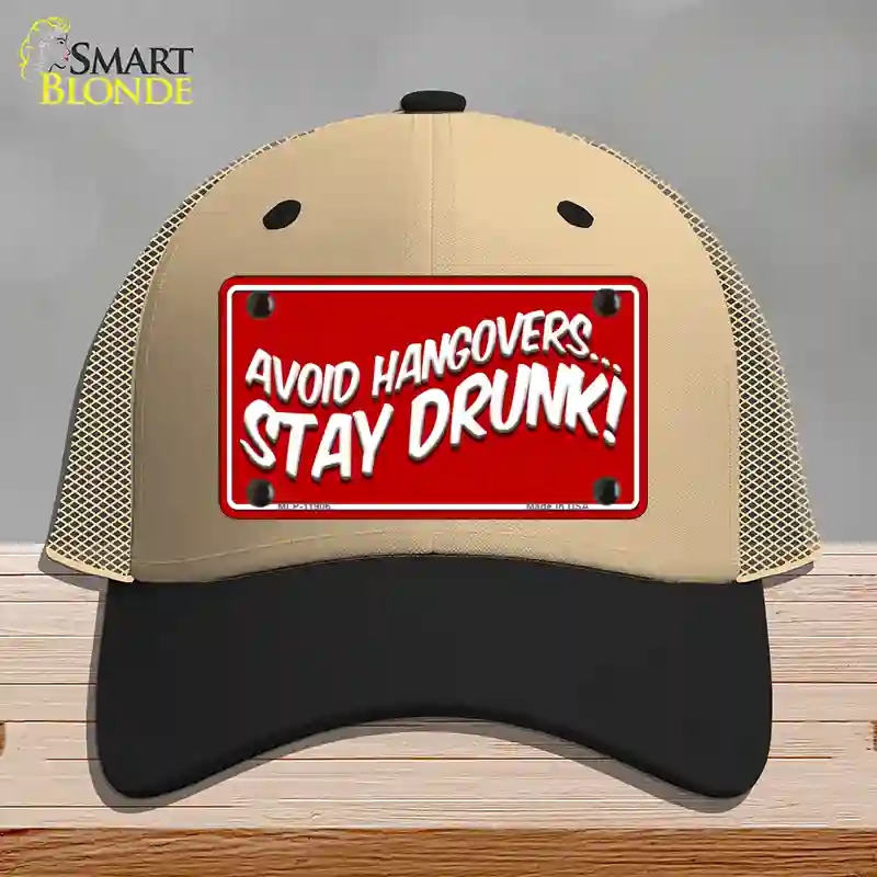 HAT02-MLP-11906 Avoid Hangovers Novelty License Plate Hat, Mesh - Khaki & Black